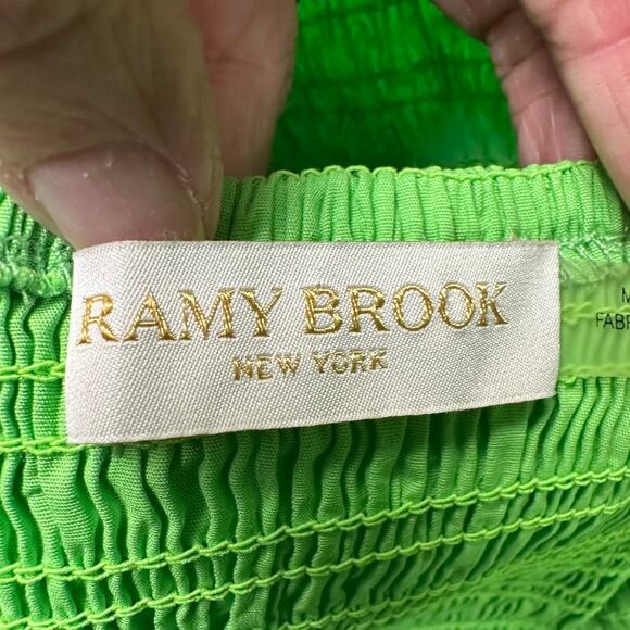 Ramy Brook Bright Green Smocked Flutter Sleeve Crop Top XS Boho Chic Festival - Picture 7 of 9
